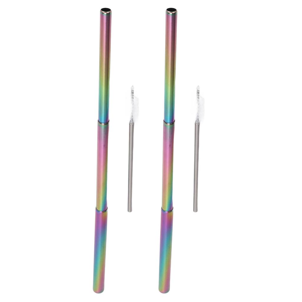 2Pcs Collapsible Metal Straw 304 Stainless Steel Drinking Travel Telescopic Straw with Cleaning