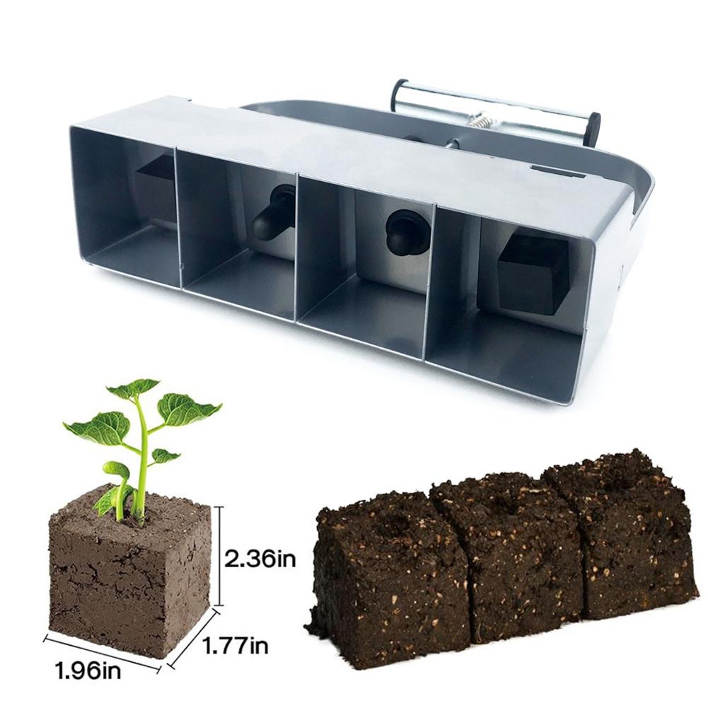 Soil Block Machine Stainless Steel Handheld Block Maker 4 Cell Manual Soil Blocking Tool with Comfortable Handle for Greenhouses