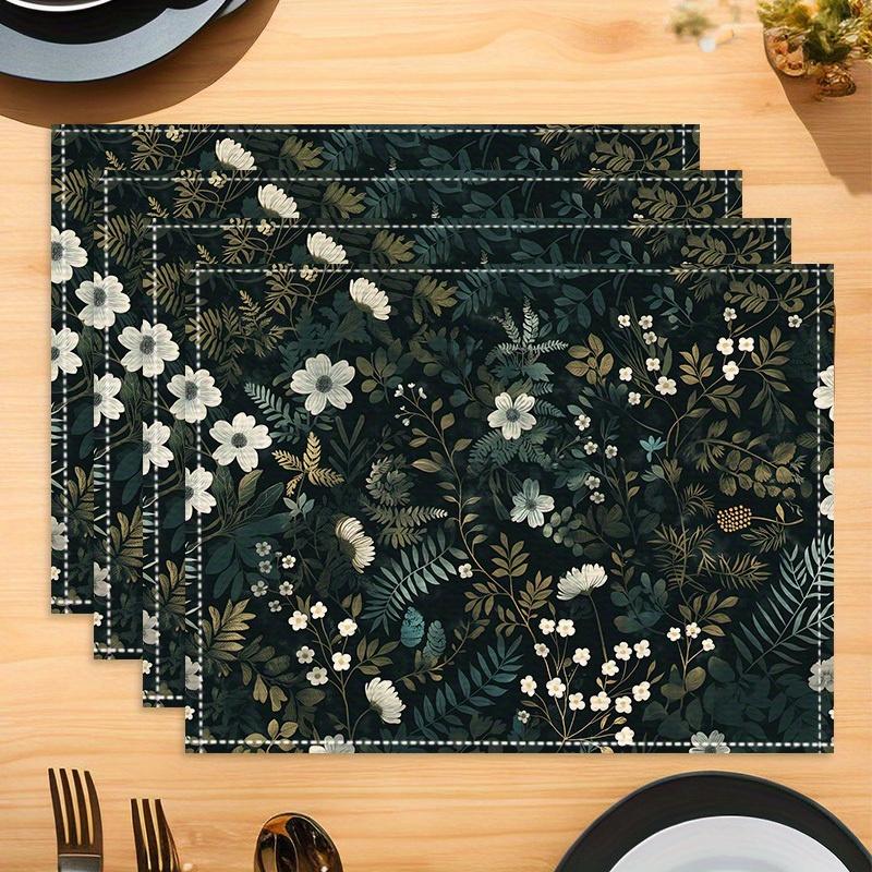 4 Pcs Placemat Table Mat Farmhouse Wind Non-slip Linen Placemats Floral Print Family Party Decoration Machine Washable