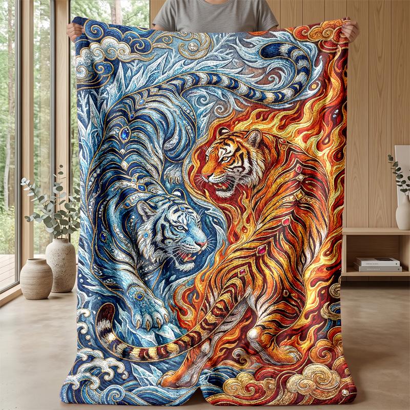 Tiger Yin Yang Fusion Theme Blanket Lightweight Warm Flannel Blanket Decorative Throw Blanket for Home Decoration