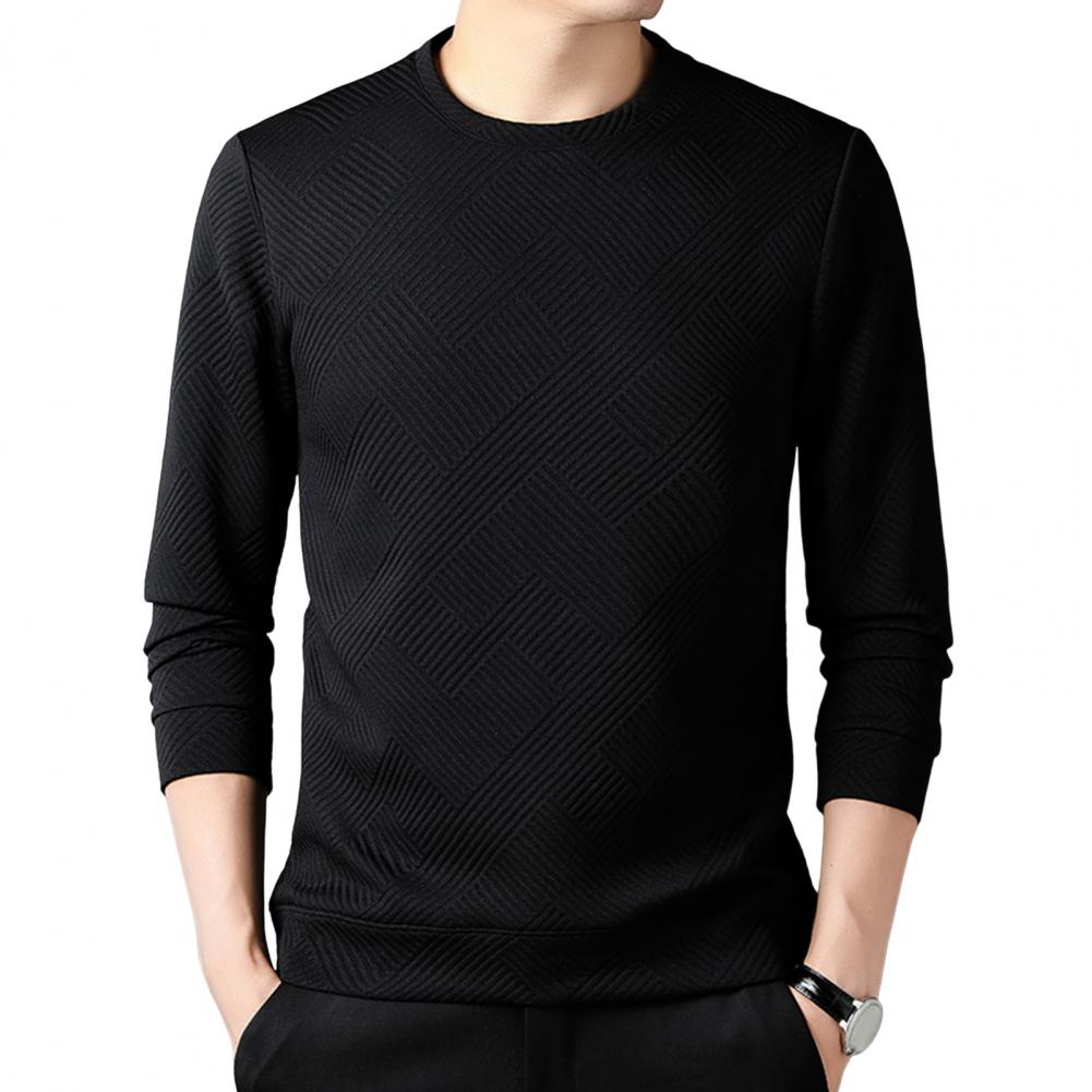 

Men Elasticity Long Sleeve T-shirt Fashion Solid Color Sweatshirts Casual Round Neck Textured Top for Daily Wear Parties Office XL чорний