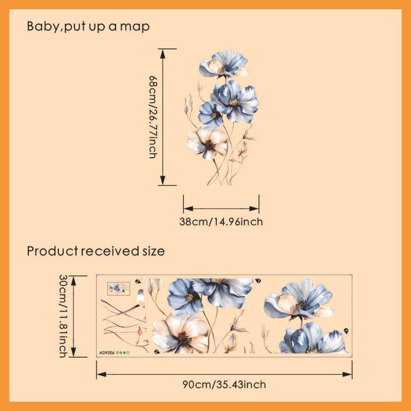 Floral Wall Sticker PVC Self Adhesive Removable Decal for Kitchen Bathroom Bedroom Home Decor