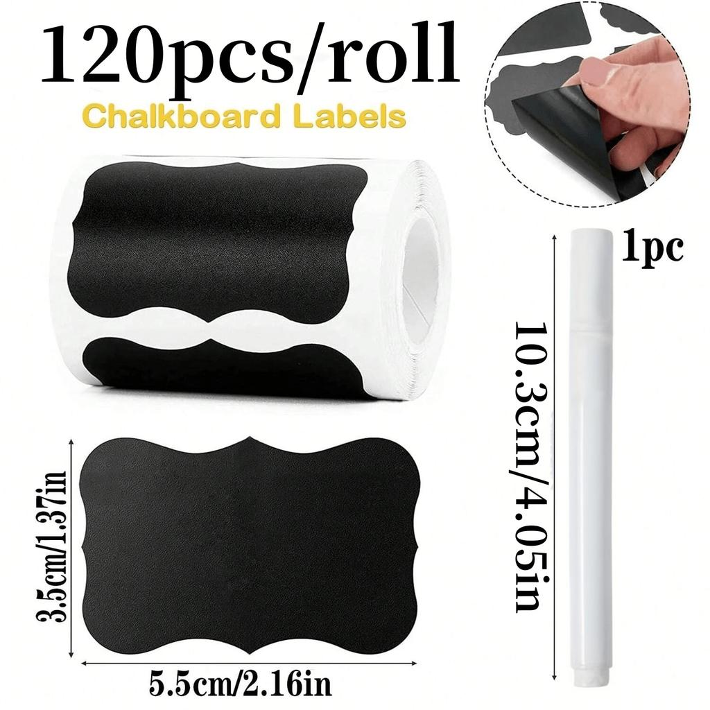 120Pcs/Roll Removable Blackboard Stickers With Erasable Pen Waterproof Chalkboard Labels Home Kitchen Spice Jars Bottles Tags
