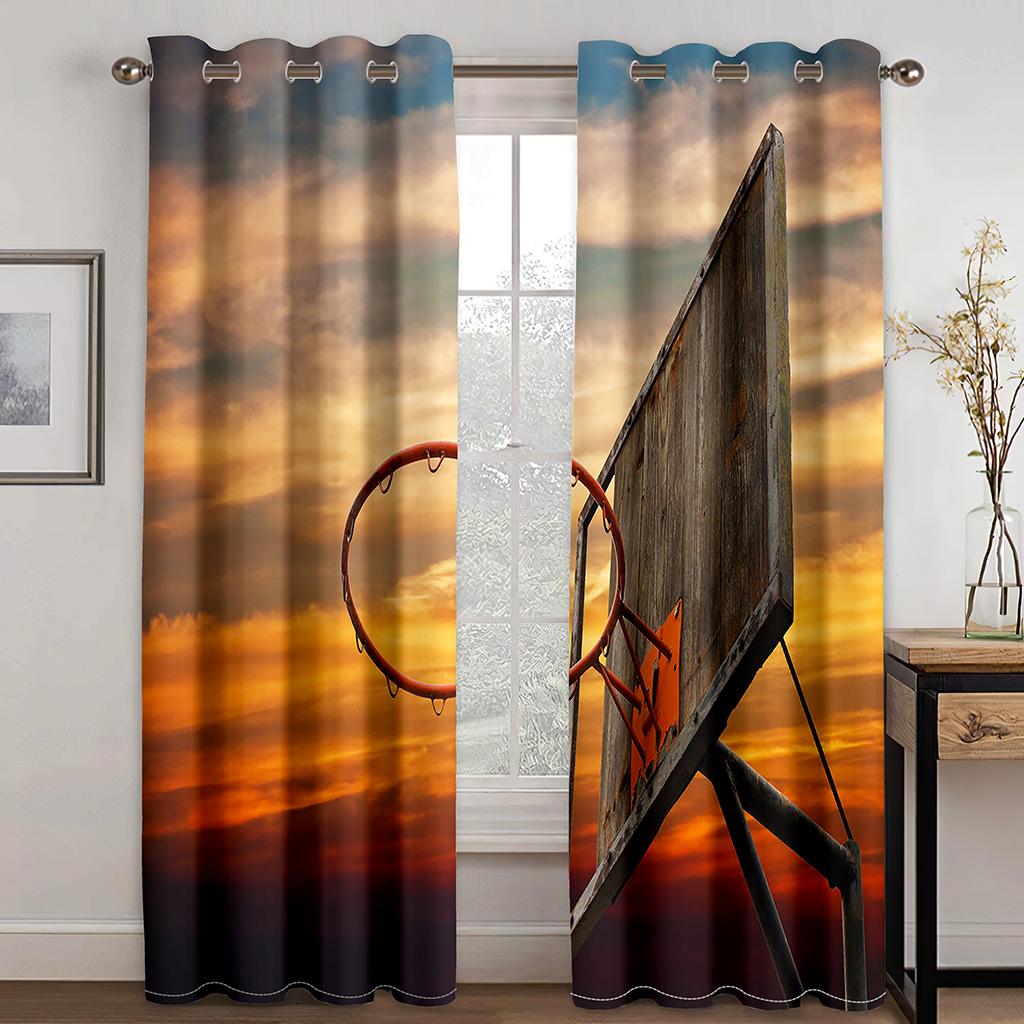 3D-Digitaldruckvorhang im Basketball-Sportstil, geeignet für Wohnzimmer, Balkon, Heimverschönerung, zweiteilig