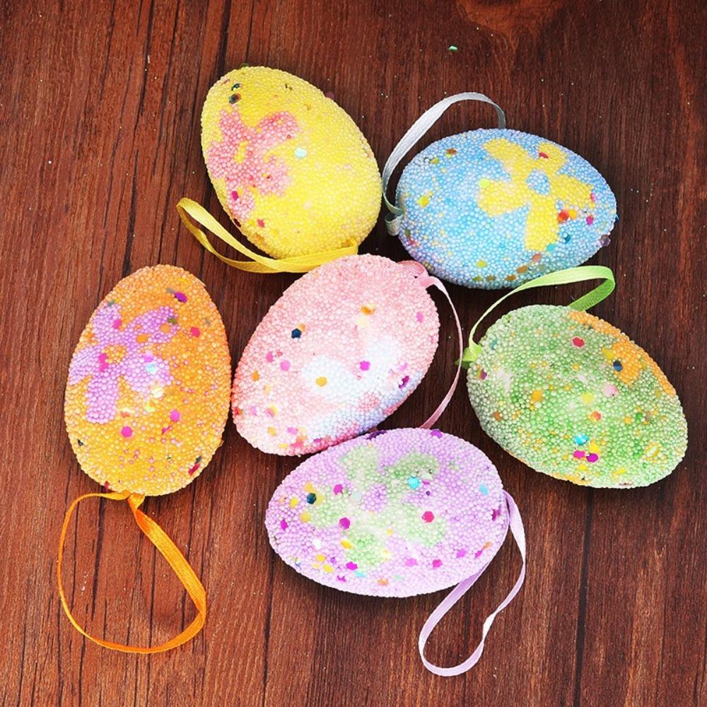 Foam Easter Egg Hanging Ornament Glitter Holiday Decorative Eggs Creative Easter Bunny Pendant  DIY