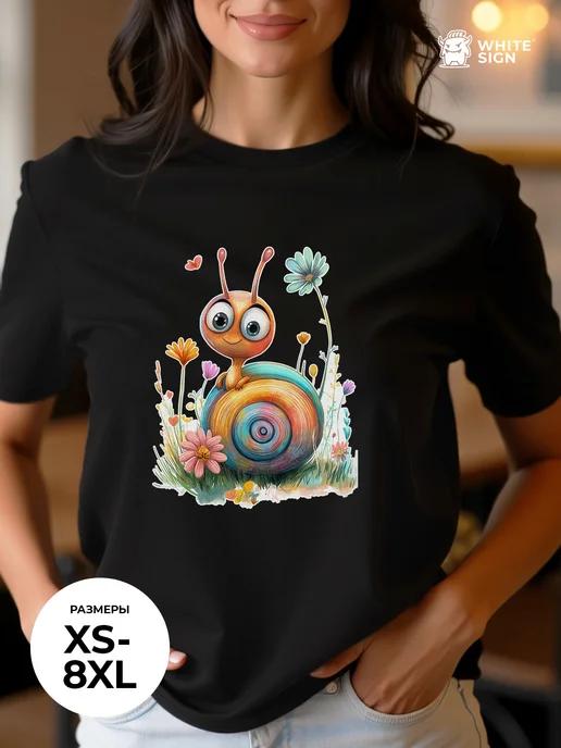 Oversized cotton T-shirt with Snail on a Walk print L
