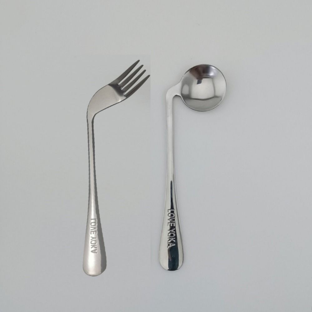 Stainless Self Feeding Utensil Angled Lightweight Curved Spoon Fork Self Feeding Elderly Patients Feeding Aid Tableware
