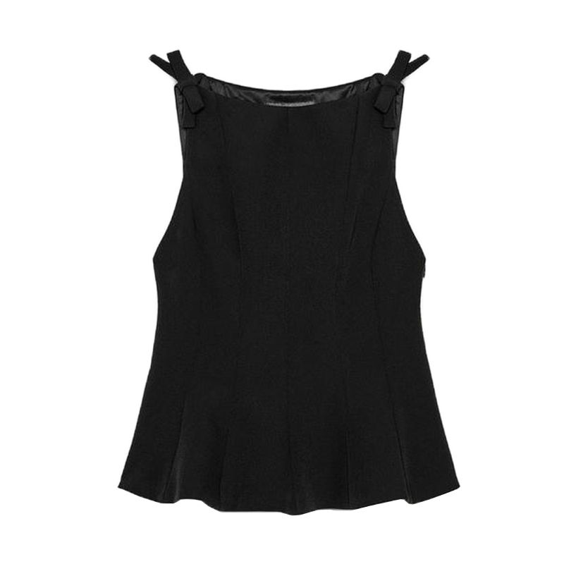 Spring and Summer New Women's Boat Neck Cropped Short Skirt Hem Bowknot Decoration Tops 2606777 2179777