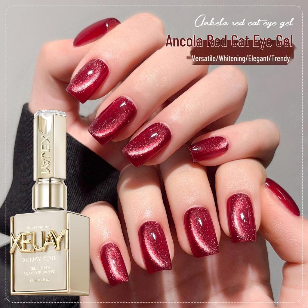2025 Pigeon Blood Red & Ankara Red Cat Eye Gel Nail Polish Set with Whitening Glass Beads