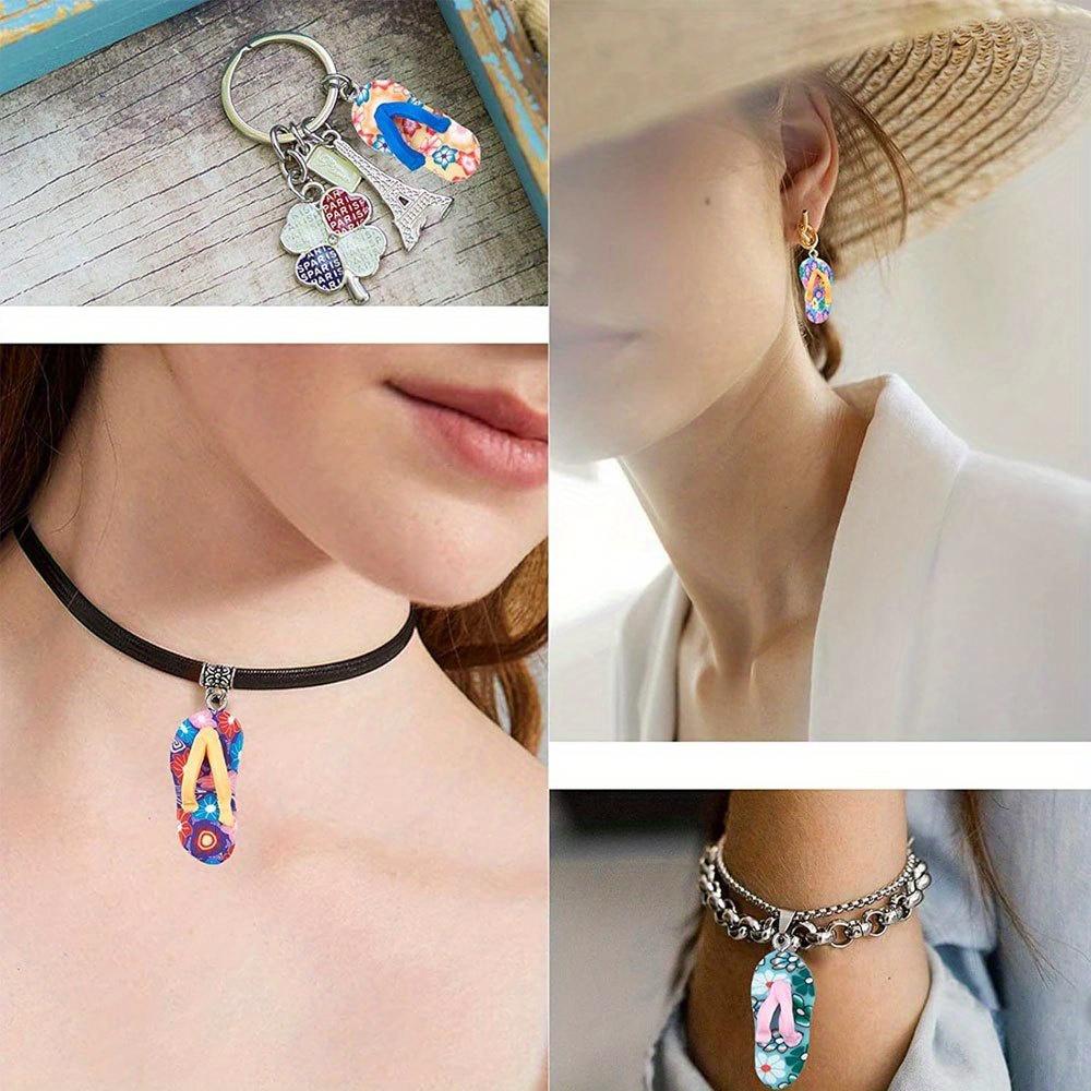 6/9/12pcs Soft Ceramic Material Summer Beach Slipper Pendant, Charming and Colorful Polymer Clay Slipper Pendant,