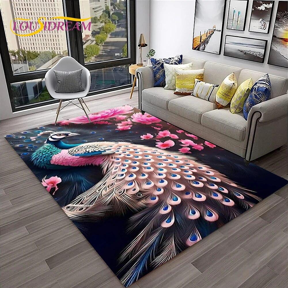 Dream Exquisite Peacock Bird Animal Koberec pro domácí obývací pokoj Ložnice Pohovka Rohožka Dekor, Koberec pro děti Neklouzavá podložka