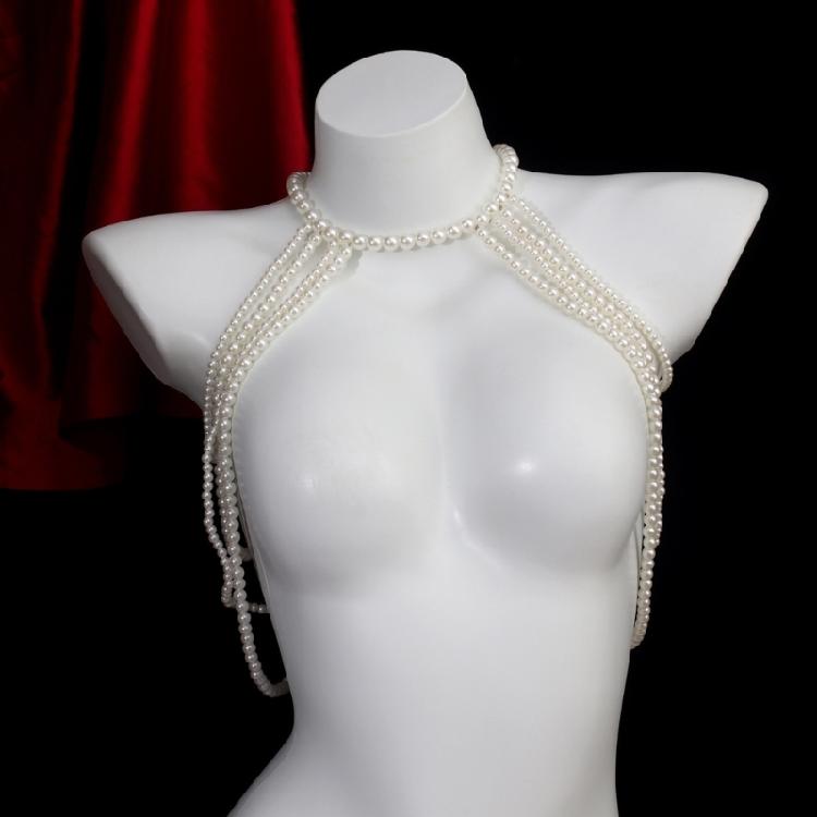 Modern Faux Pearls Body Necklace for Women Adjustable Strap Shoulder Chain Great for Celebrations and Day To Day Fashion