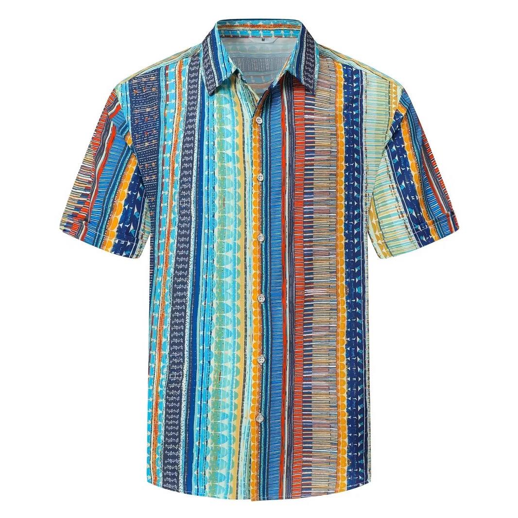 

20253D Printed Vintage Striped Shirt, Polyester Fabric 5XL