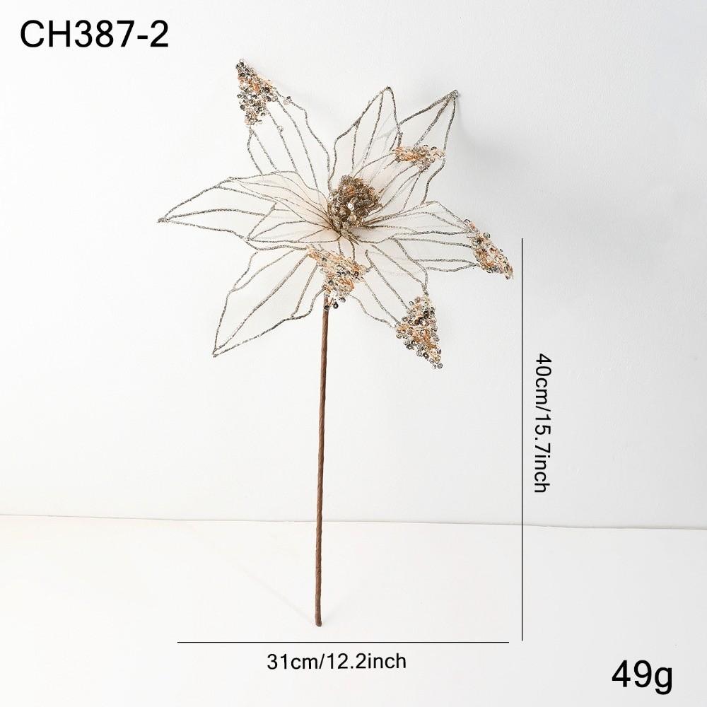 New 31CM Artificial Poinsettia Flower Sequins Glitter Simulation Flowers Sparkling DIY Christmas Flower New Year Festival