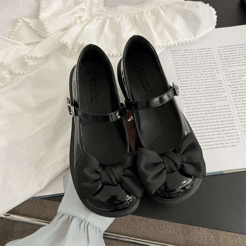 2025 spring and summer new round head retro bow small leather shoes women's work shoes Mary Jane college style women's single shoes