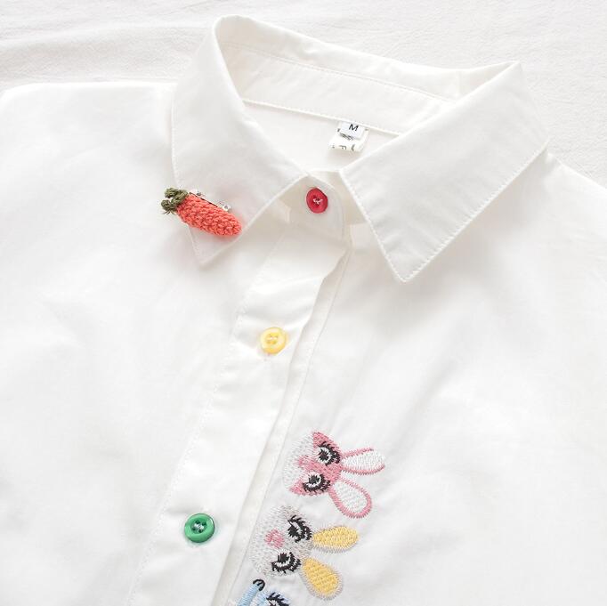 Jar a jeseň 2024 Nová výšivka Farebné gombíky Kreslená voľná košeľa Dámska košeľa s dlhým rukávom na spodok