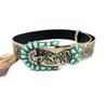 Bohemian PU Belt for Girl Women Embossing Waistband Turquoises Buckle Cowgirls Belt