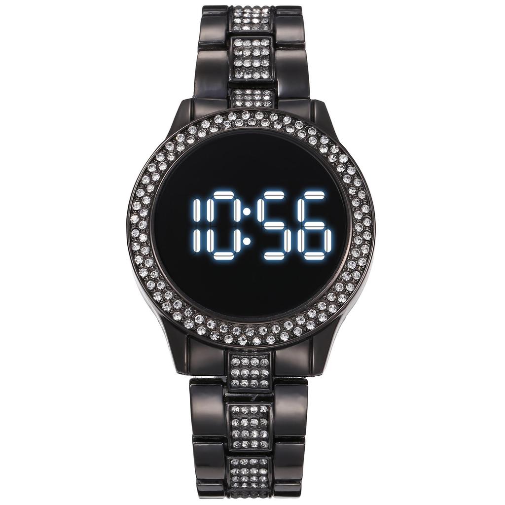 Unisex Double Row Diamond Waterproof LED Watch with Large Dial