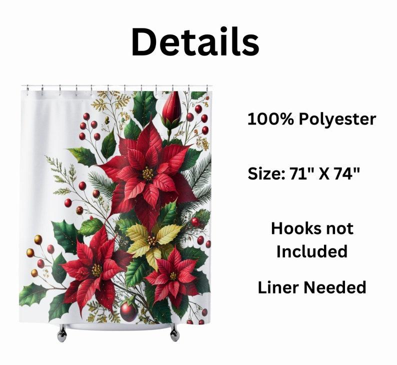 Floral Christmas Botanical Shower Curtain For Home Decor, Holiday Bathroom Curtain With Housewarming Gift Design For Festive