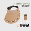 Portable Wide Brim Woven Cap Solid Color Sunscreen Empty Top Hat Travel Straw Visor Cap  Summer