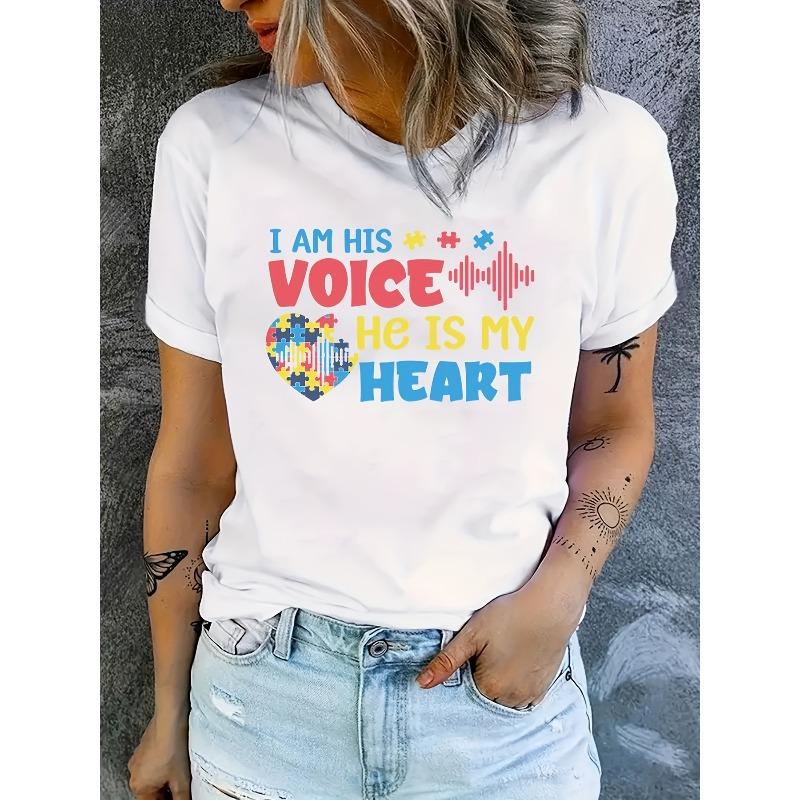 Womens Letter Heart Graphic Short Sleeve Round Neck Casual Sports T Shirt Fashion Activewear Top