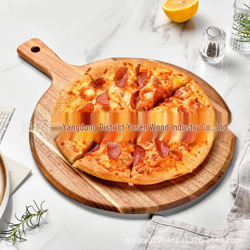 Acacia Wood Pizza & Steak Board - Round Cutting Board for Bread, Western Cuisine Tray, Cake Baking & Kitchen Use