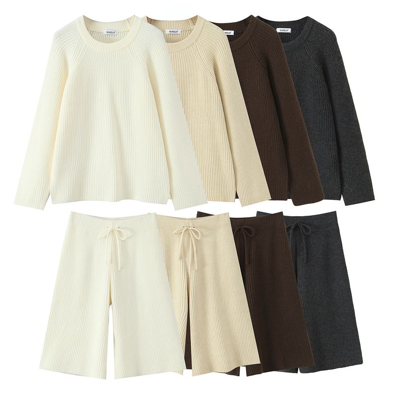 Zbzr New Fall Women's Clothing Fashion Style Loose Round Neck Long Sleeves Knitted Pullover Sweater + Knitted Middle Pants Suit