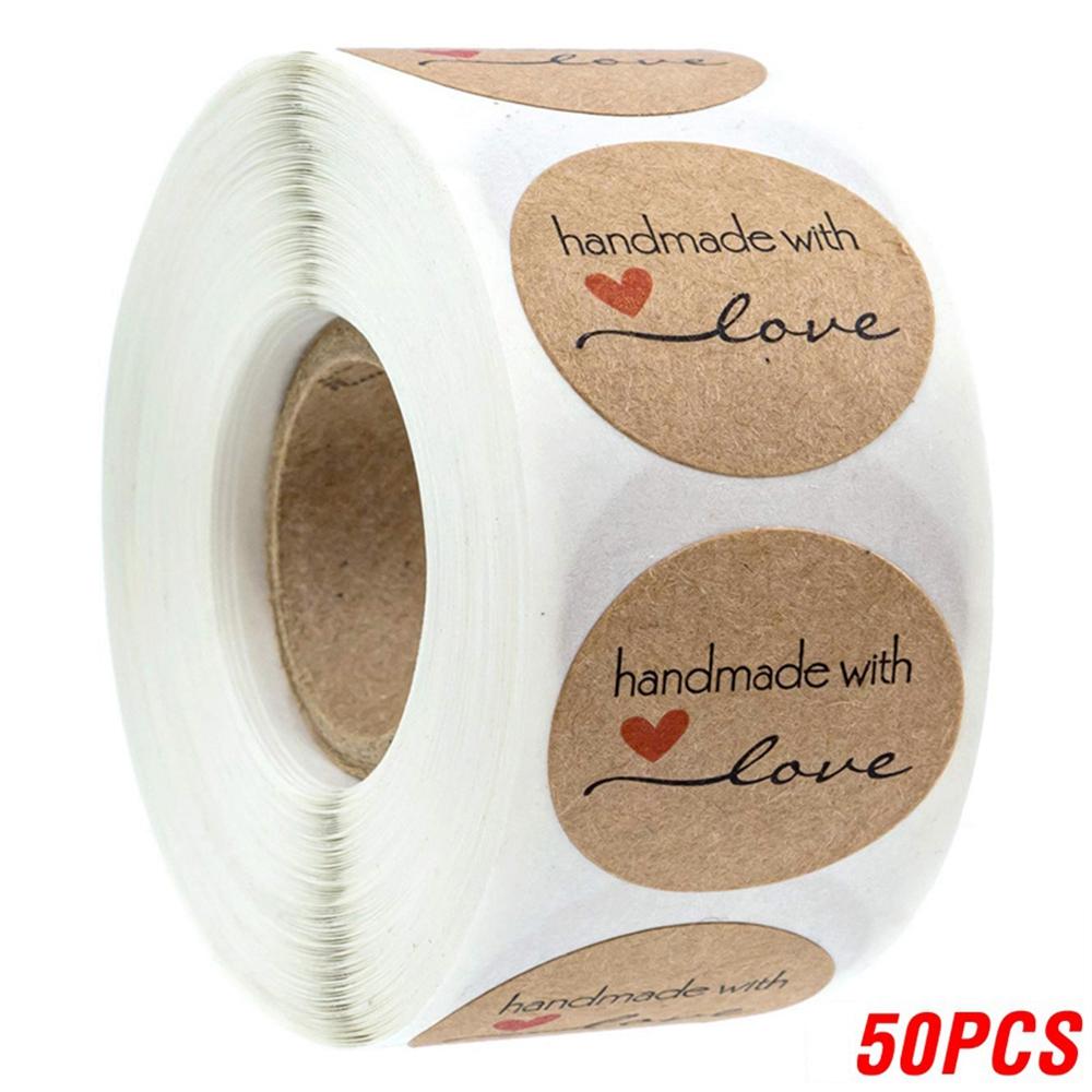 50-500Pcs Kraft Paper Homemade With Love Stickers Scrapbooking For Envelope And Package Seal Labels Sticker Stationery Handmade