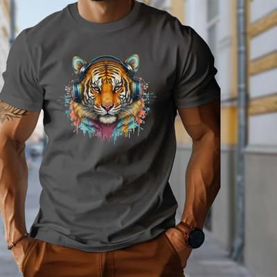 New Summer Men's Fashion T-shirt Personality Tiger Head Printed Men's T-shirt Top