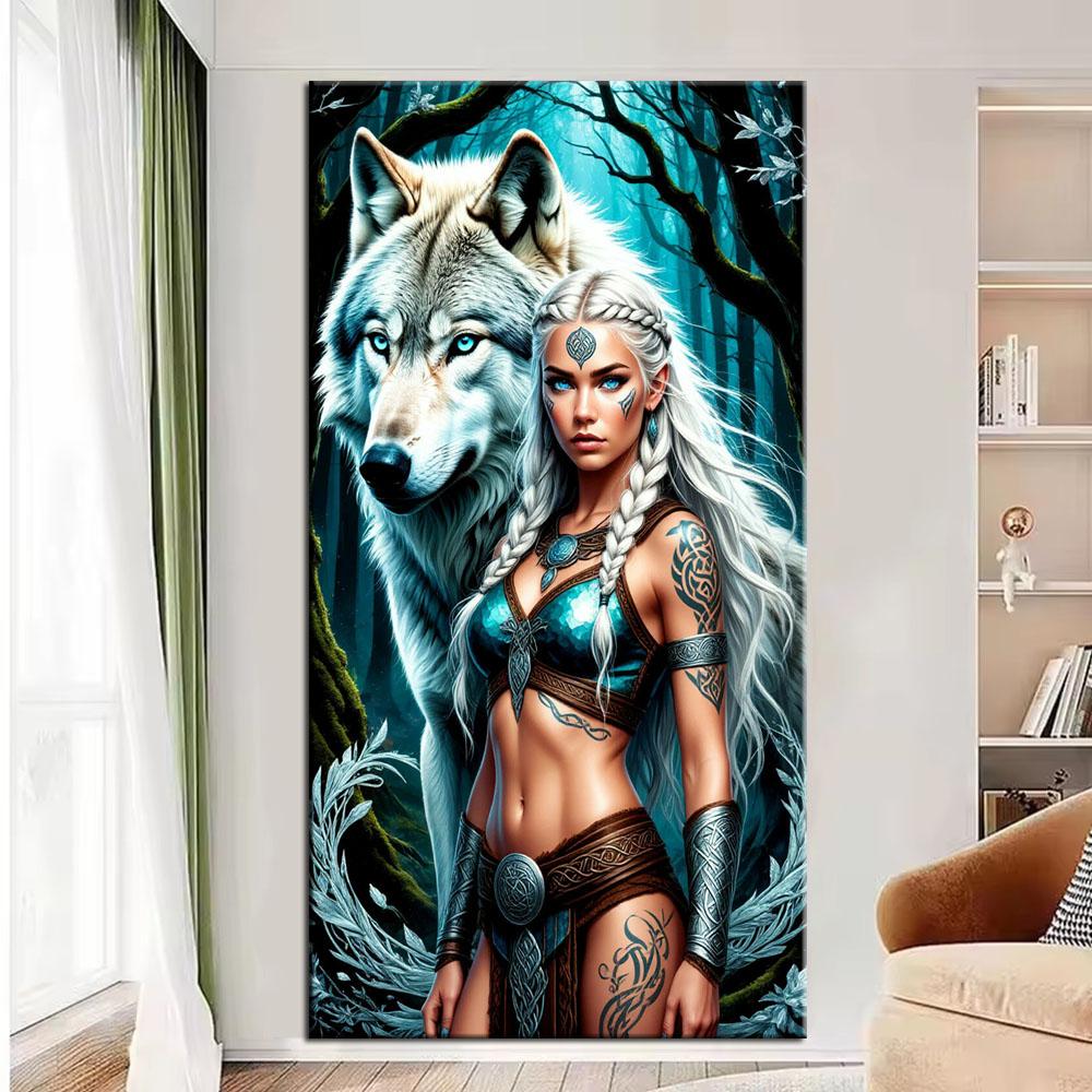 Large Size Mosaic DIY Full Diamond Painting Kits Art Warrior and Wolf Embroidery Cross Stitch Rhinestones