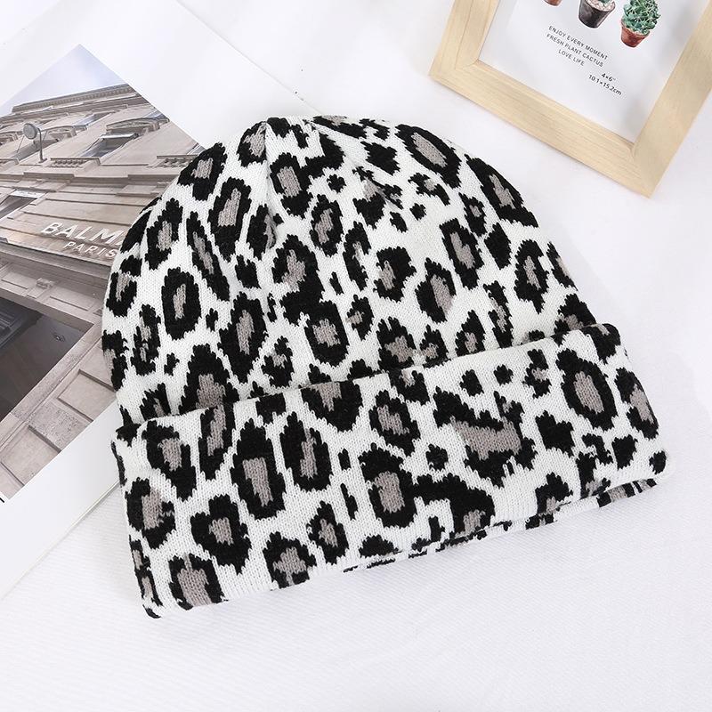 New Unisex Leopard Jacquard Beanies Trendy Autumn Winter Thicken Warm Hat Hip Hop Vintage Knit Hats for Women Men