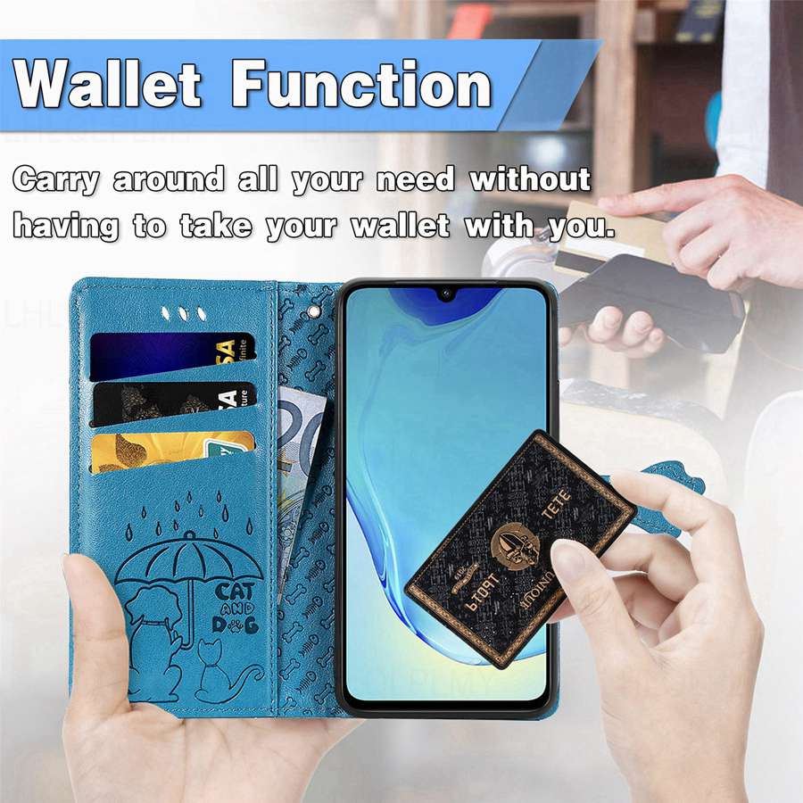 Leren Flip Beschermhoes Voor Vivo Y21D V60 Lite V23 V27 V25 V29 V30 V40 Y36 Y72 5G Y27 Y04 Y16 Y31 Y21 Y39 Y29 Y70 Y18 Y28 Kat Hond Portemonneehoes