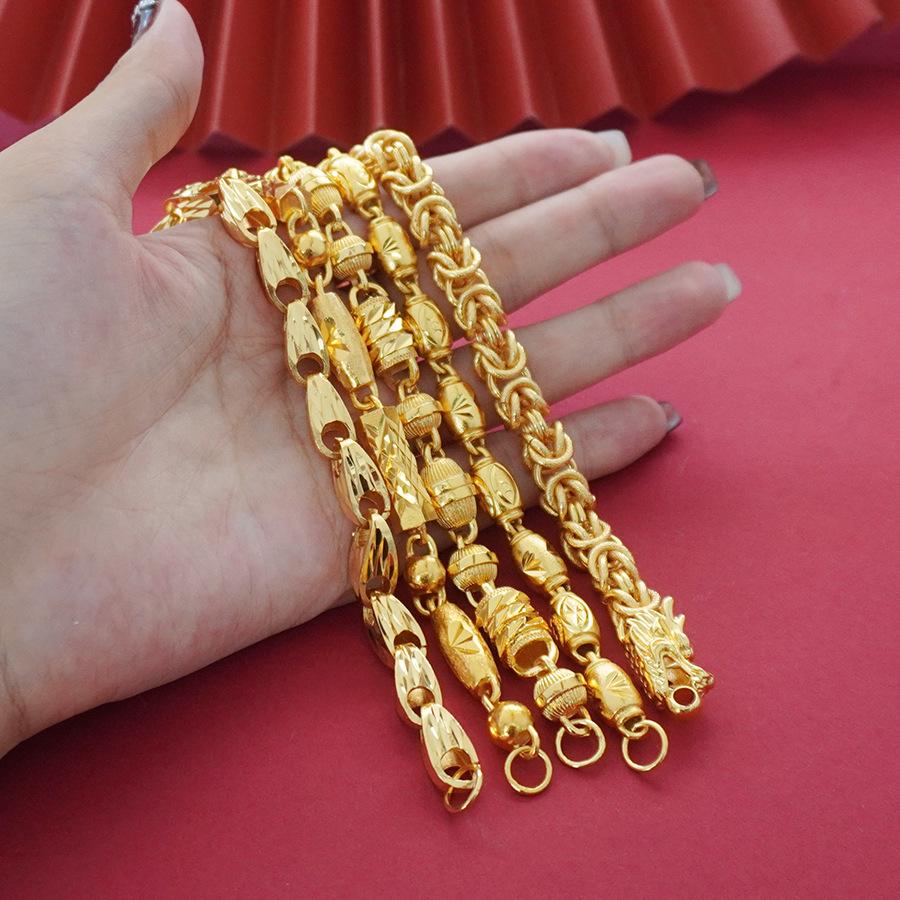 Elegantní pánský 60cm válcový náhrdelník s dračí hlavou v barvě pískového zlata, špičkový design.