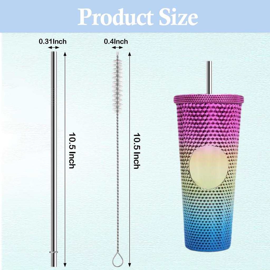 10.5 Inch Stainless Steel Straws Replacement for Starbucks Cold Cup Venti 24 Oz, 6 PCS Straight Reble Metal Straw with Cleaning Brush, 10.5" X 0.31"