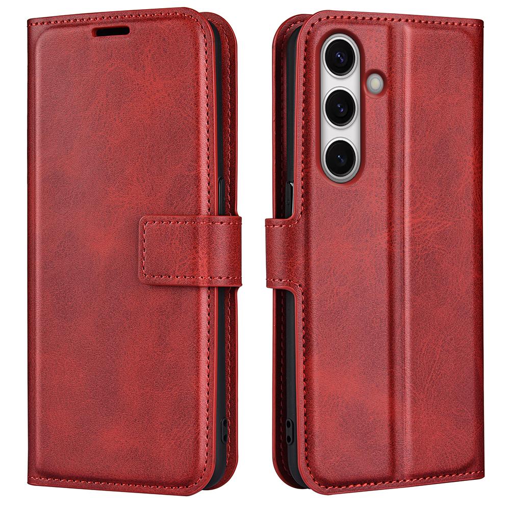 For Samsung Galaxy S24 FE Stand Case Calf Texture Anti-Scratch Leather Phone Cover