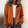 Women's Fashion Knit Denim Cardigan Jacket, Long Sleeve Casual Blouse with Patchwork Design, Fall Winter Outerwear