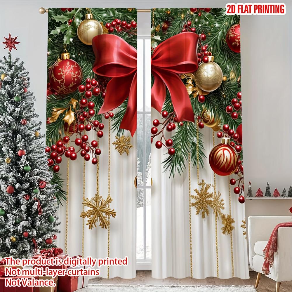 2Pcs Polyester Festivals Daily Christmas Printing Window Curtains Birthday Party Decoration Backdrop Drapes for Living Room