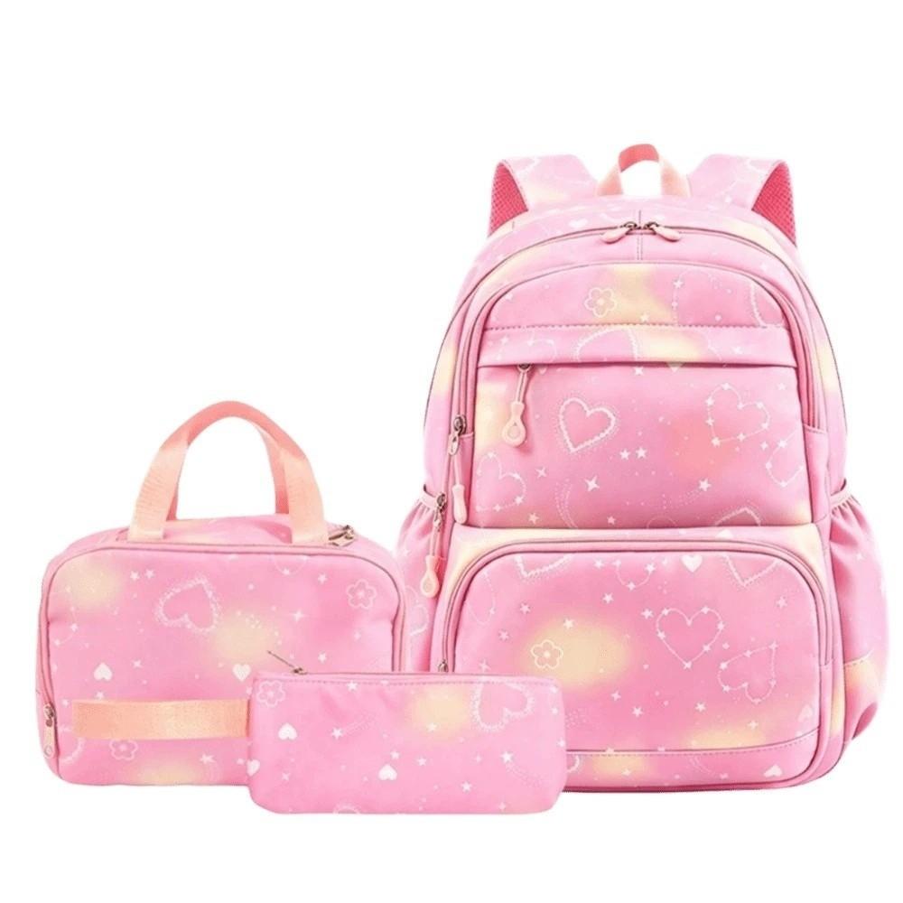 Casual Nylon Backpack Daypack Students School Bag Three-piece School Bag Set Junior High School