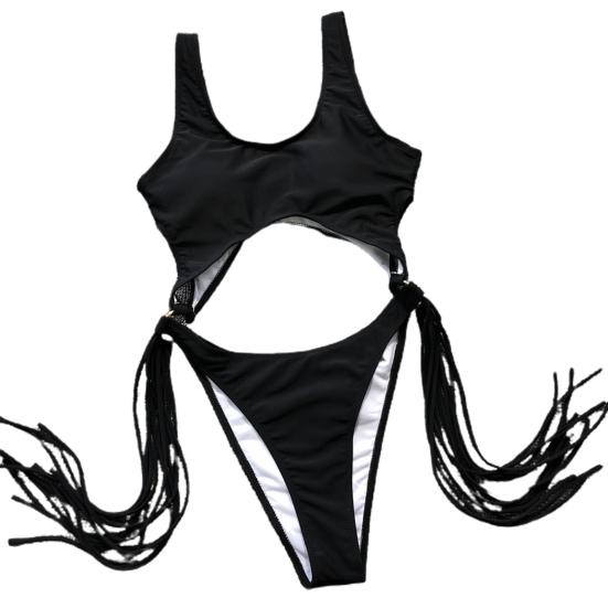 

Простые женские купальники с открытыми плечами, облегающие женские беспроводные лоскутные купальники-боди, пляжная одежда S чёрный