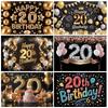 Black Gold Balloons 20 Years Old Backdrop Supplies Adult 20th Birthday Party Decorations Glitter Background Photography Props