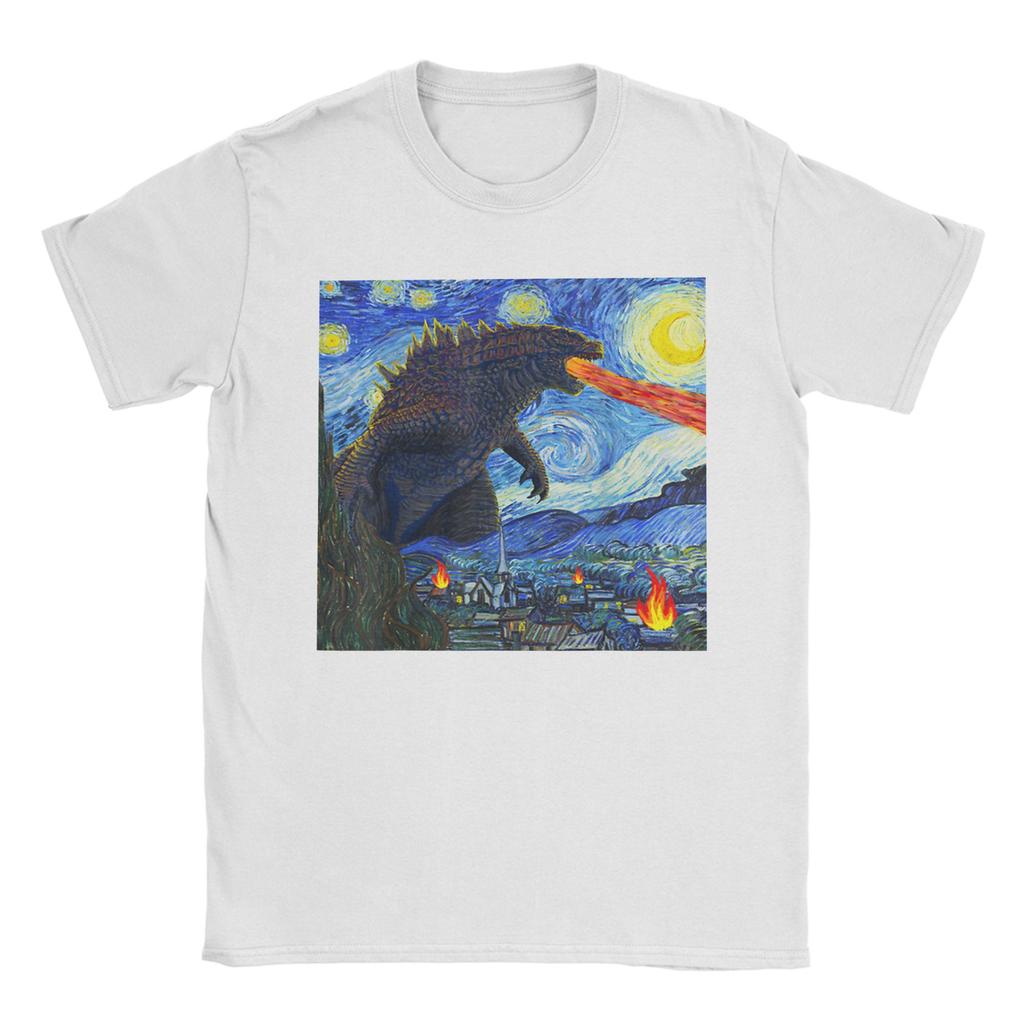 Cool Japanese Monster Starry Night T-Shirt Men Round Collar Cotton T Shirts Short Sleeve Tee Shirt Gift Idea Clothing