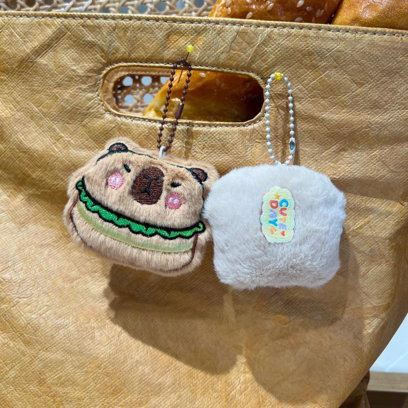 Llavero de peluche con forma de hamburguesa y capibara, diseño de sándwich, para coche, mochila, bolso, decoración, regalo para niños.