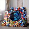 1Pc Blue Smurf Characters Collage Flannel Blanket, Soft And Comfortable, Casual Warm, Camping Travel, Christmas, Halloween Xmas Gift Ey168