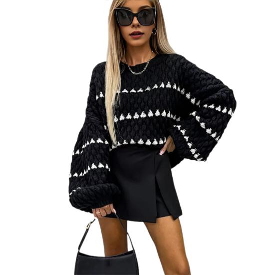 Dámský pulovr Svetr Pruhovaný potisk Volný střih Pletený svetr Topy Kulatý výstřih