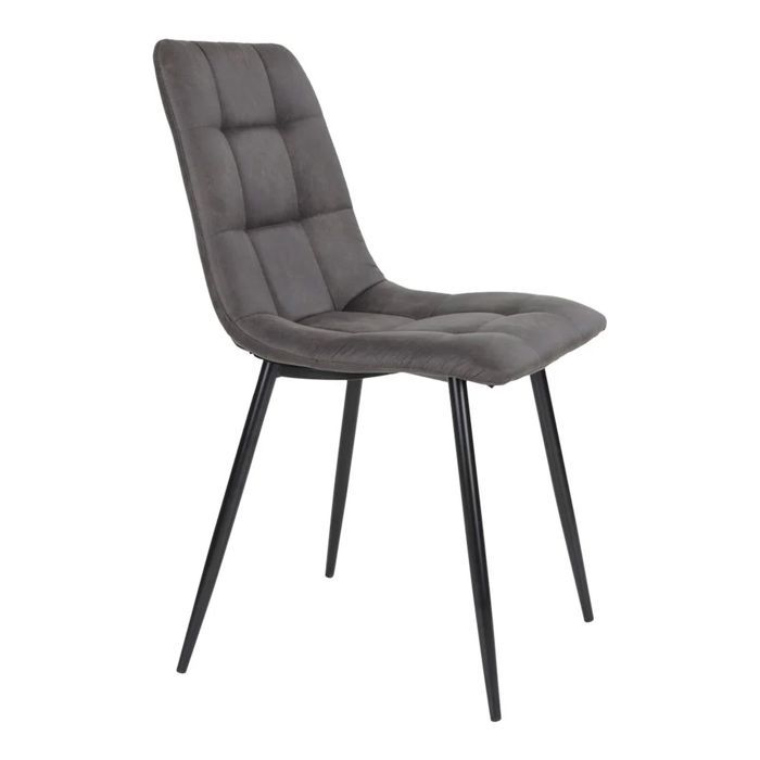 2 chaises de salle à manger en microfibre gris avec pieds noirs