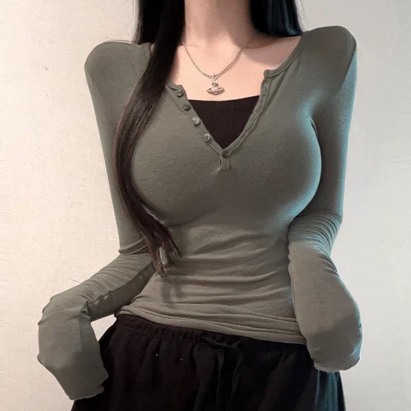 Korean Dongdaemun Slimming Sheer Bust-Enhancing Long-Sleeve Top