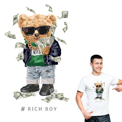 Rich Boy Patches für Kleidung, neues Design, DIY, T-Shirt, Kleider, Thermotransfer-Heißriss-Aufnäher zum Aufbügeln, einfacher Druck mit dem Bügeleisen