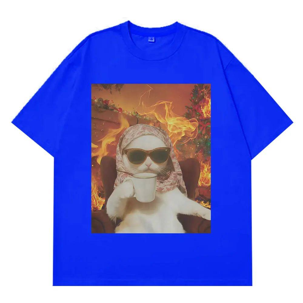 Hiphop Tops I Chill Cat Xmas Funny Cat Meme Tshirt Casual Loose Tshirt Summer Aesthetic Fashion Print Tshirts Unisex