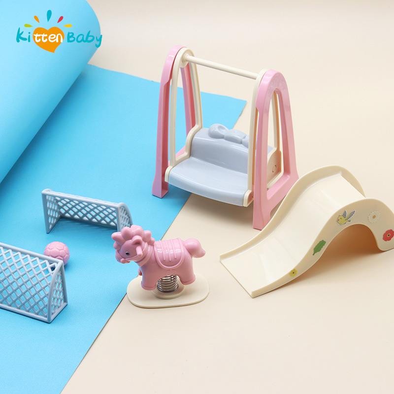 Cute 1:12 Miniature Dollhouse Swing Simulation Slide Rocking Horse Model Pretend Kindergarten Furniture for Doll Accessories Toy