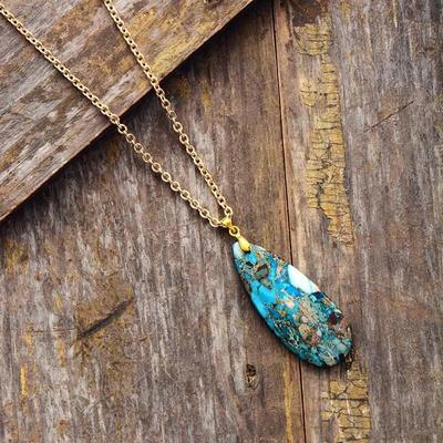 BLINGBAY Women's Pendant Necklace Natural Blue Imperial Stone Drop Shape Pendant Necklace Simple Stainless Steel Women's Pendant Necklace